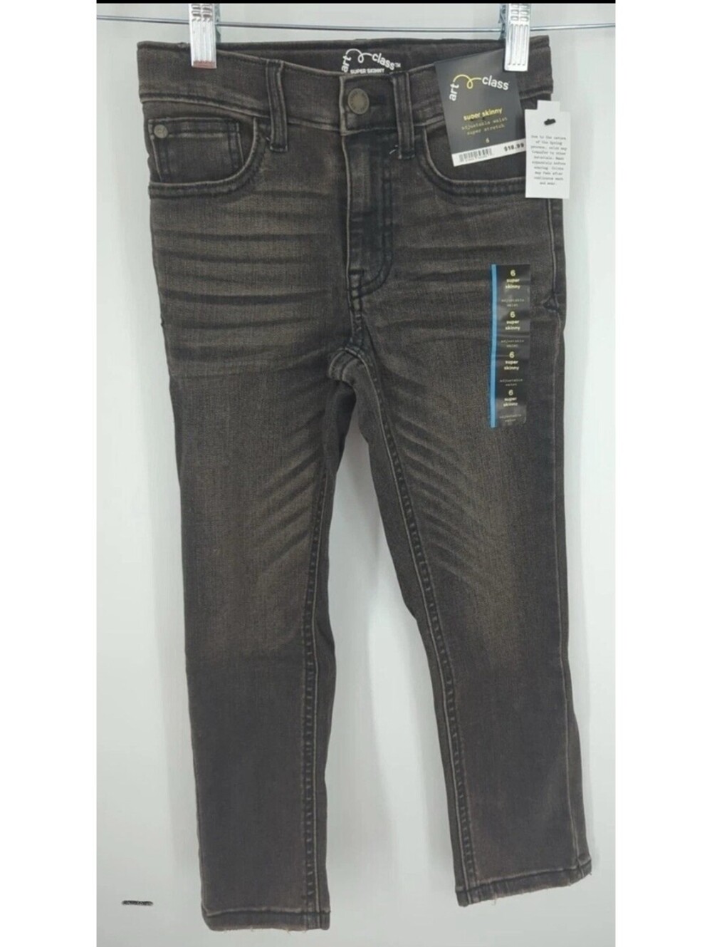 Art Class Boys Super Skinny Jeans Size 16 dark wash Distressed Adjustable Waist